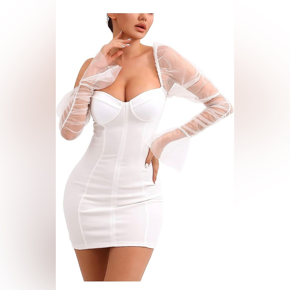 White dress with tulle sleeves